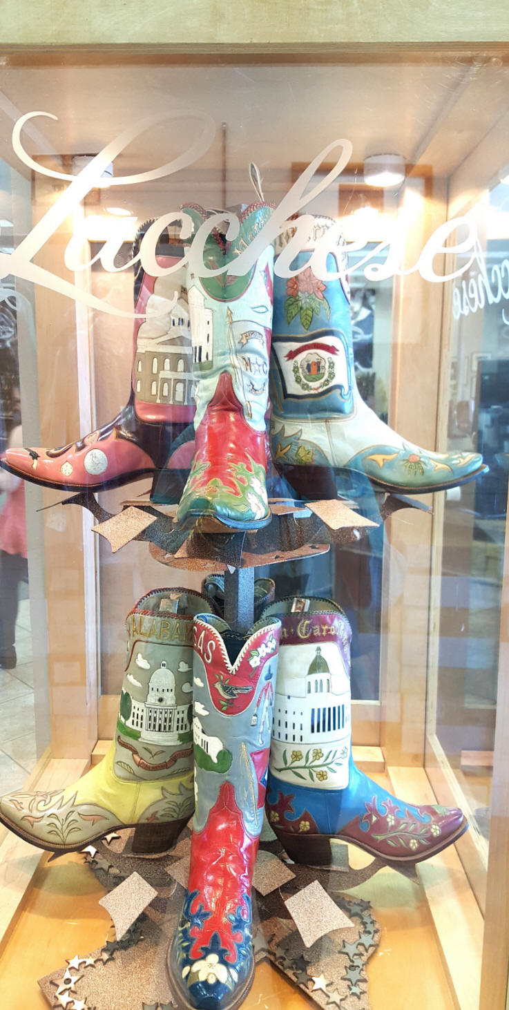 Display of boots at  Lucchese Boot Company in El Paso, tX