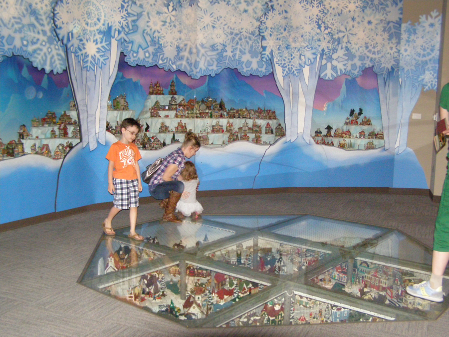 The snow village beneath the glass floor at the Mini Time Machine Museum of Miniatures