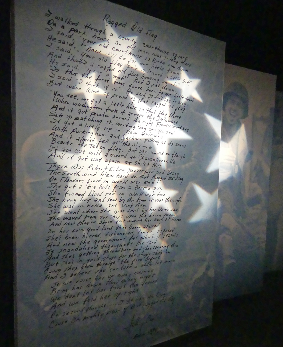 Exhibit in Johnny Cash museum of woords of Ragged old flag