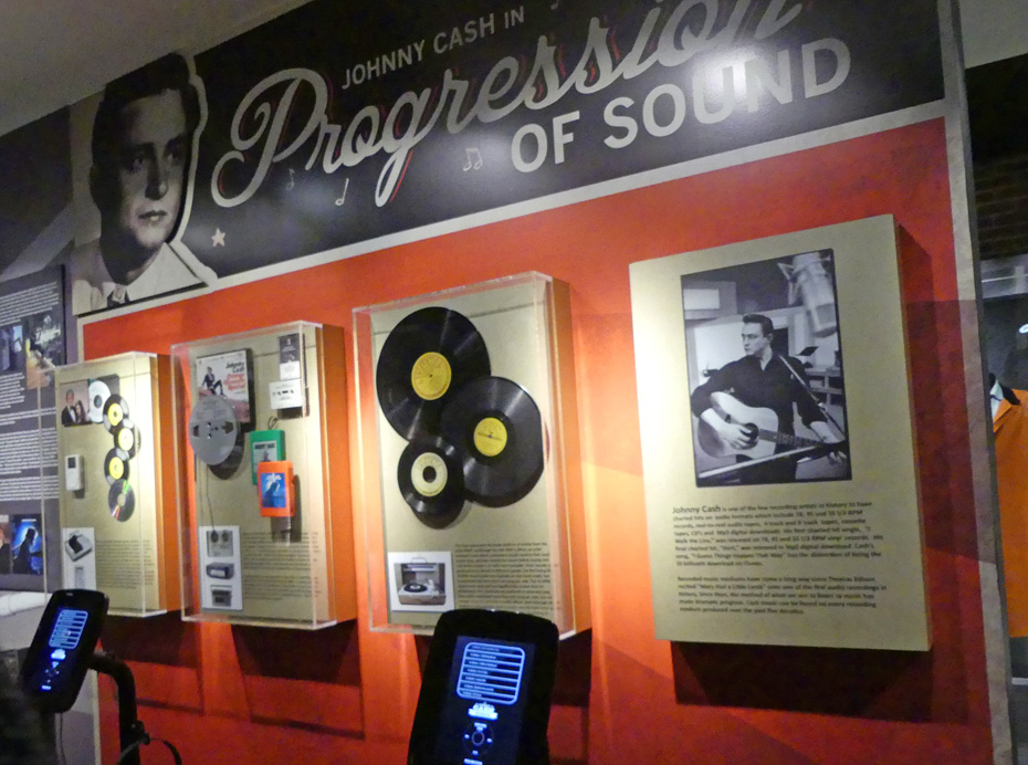 Exhibit in Johnny Cash museum of formats he recorded on