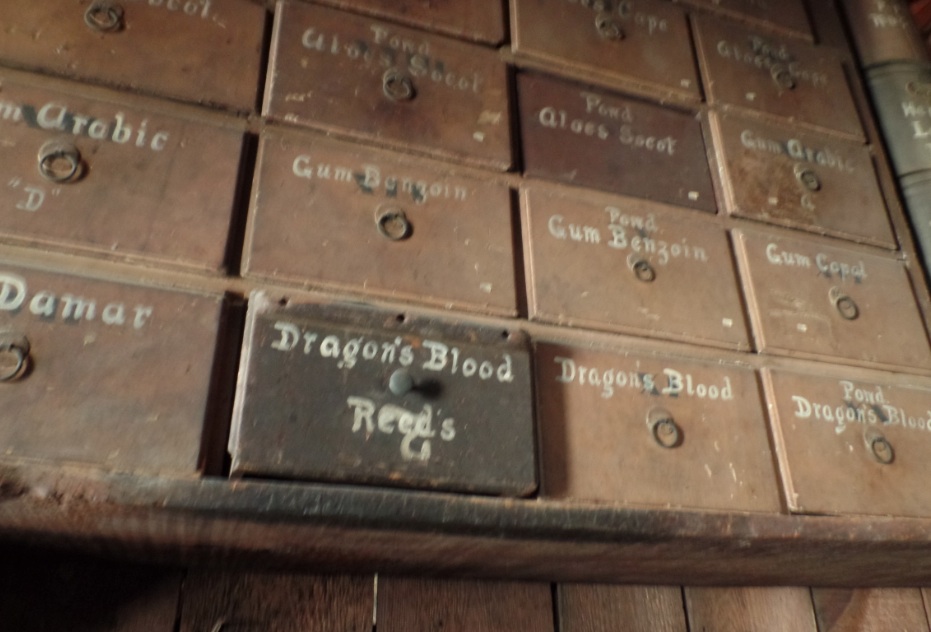 drawers containing potions at Stabler Leandbeater Apothecary Shop  at Alexandria, Virginia