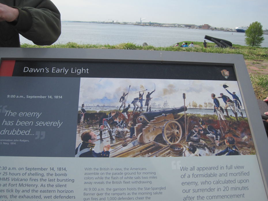 Signage at Fort McHenry overlooks the area where the Battle of Baltimore took place. 
