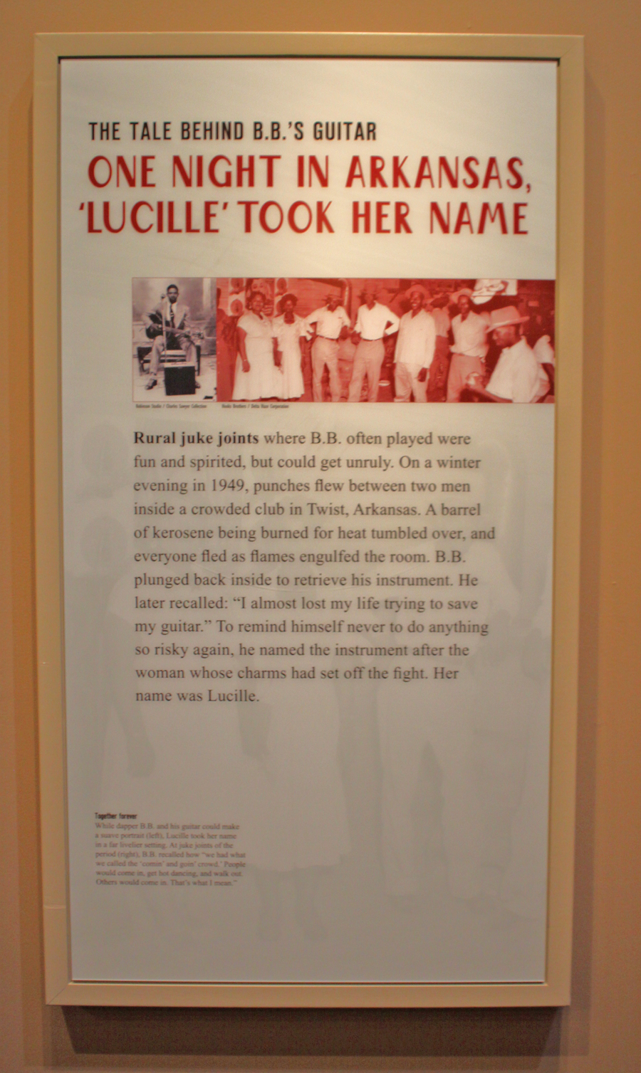 poster telling story of how Luiclle got her name at the B. B. King Museum in Indianola, Mississippi