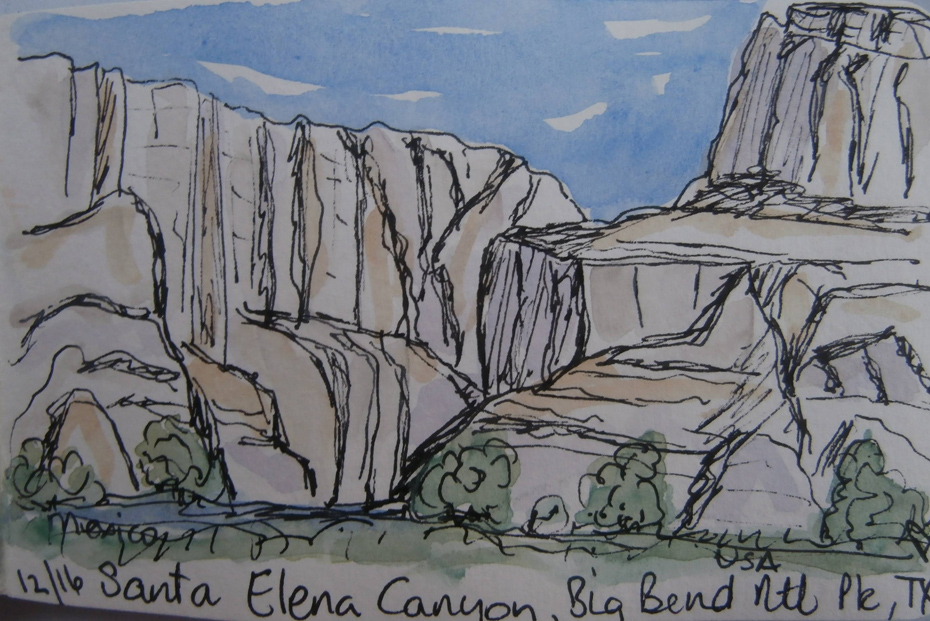 Sketch of Santa Elena Canyon in Big Bend National Park, Texas.