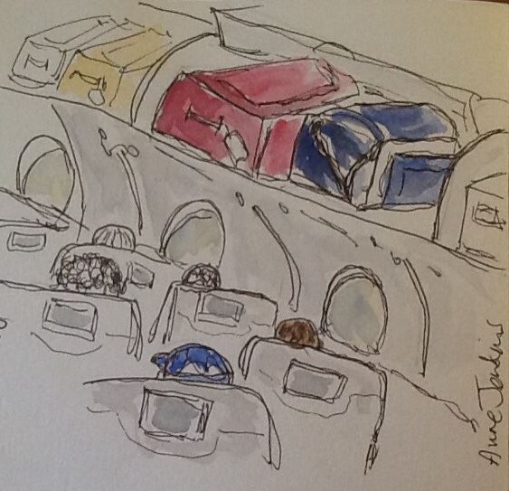 Anne Jenkins sketch Boarding Frontier Airlines flight to Detroit