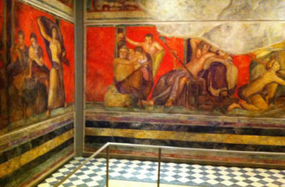 The replica of the room from the Villa of the Mysteries in Pompeii, Italy at the University of Michigan Museum of Art.