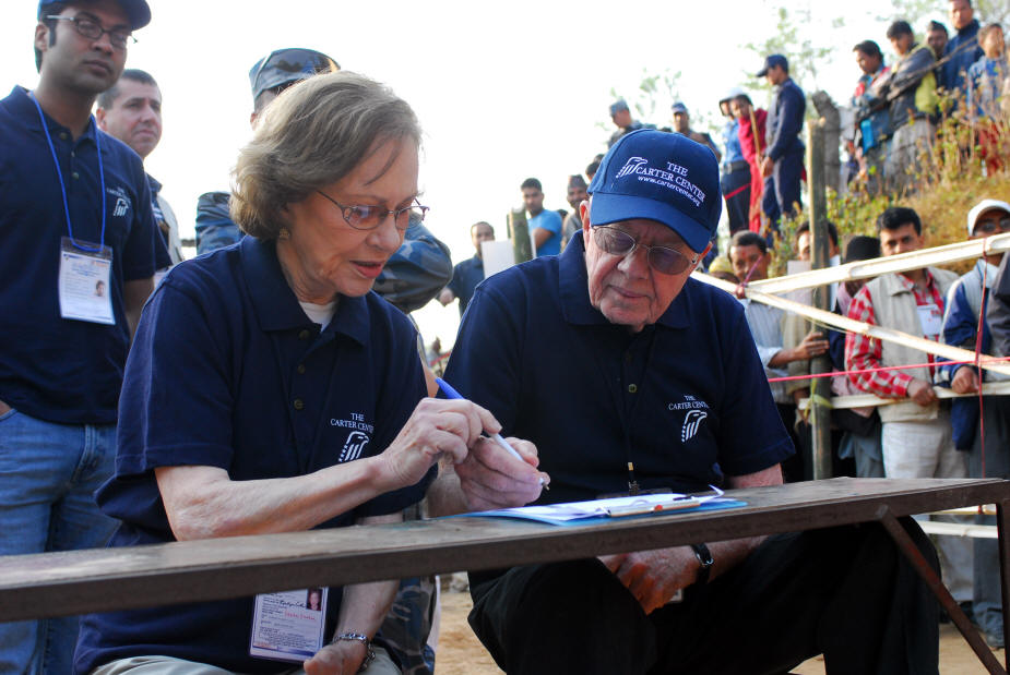  president carter and roslyn in Bhaktapur, Nepal