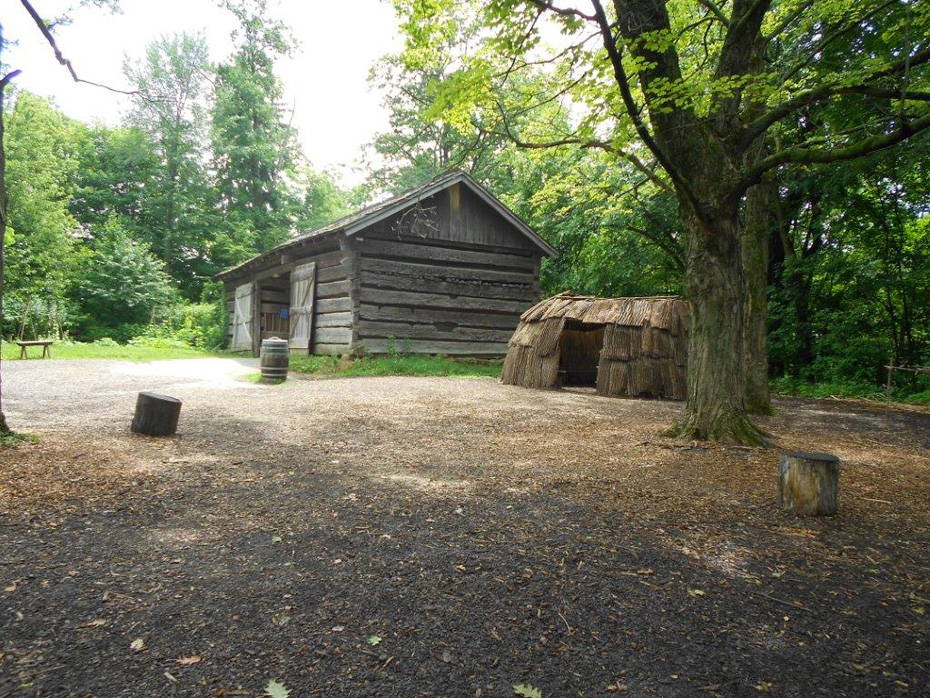 wigwam and cabin in Conner Prairie