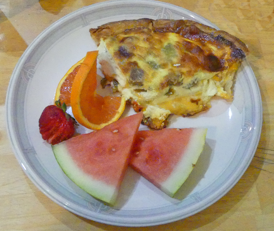 Quiche with fruit at Absolute Bakery in Mancos, CO