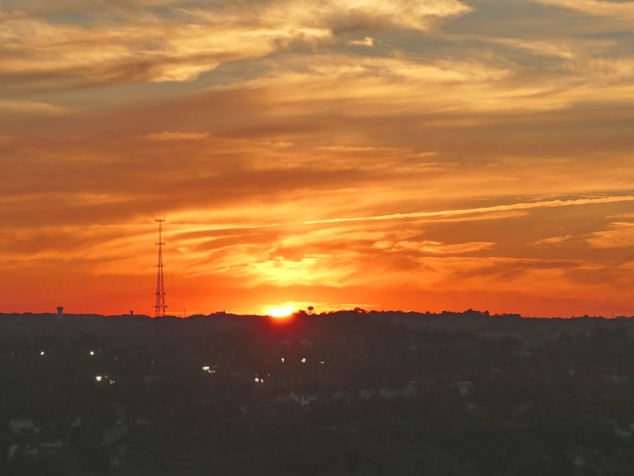 Sunset over Pittsburgh from window at Monterey Bay Fish Grotto