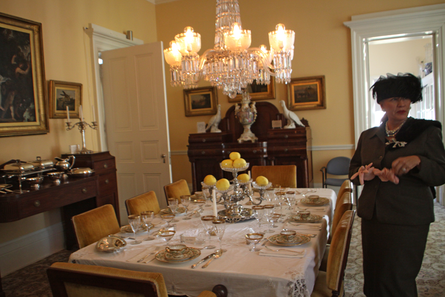 Mrs Margaret Hodges Hood showing the dining room at Goodwood 