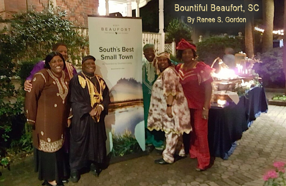 Group of Gullah singers gather around a sign denoting Beauford as asouth's best small town.