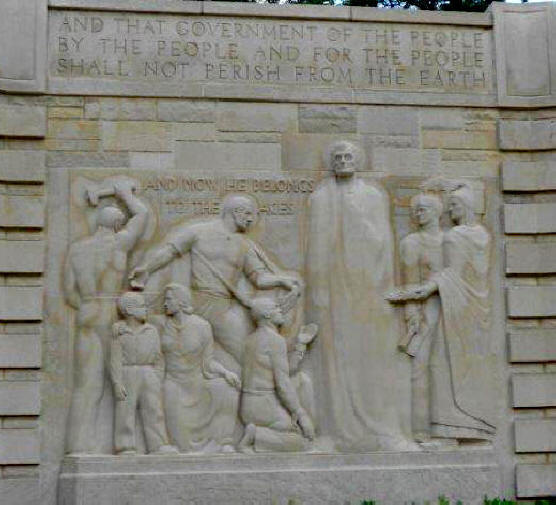 Panel depicting Lincoln's death at Lincoln Pioneer Village and Museum at Little Pigeon Creek in Spencer County 