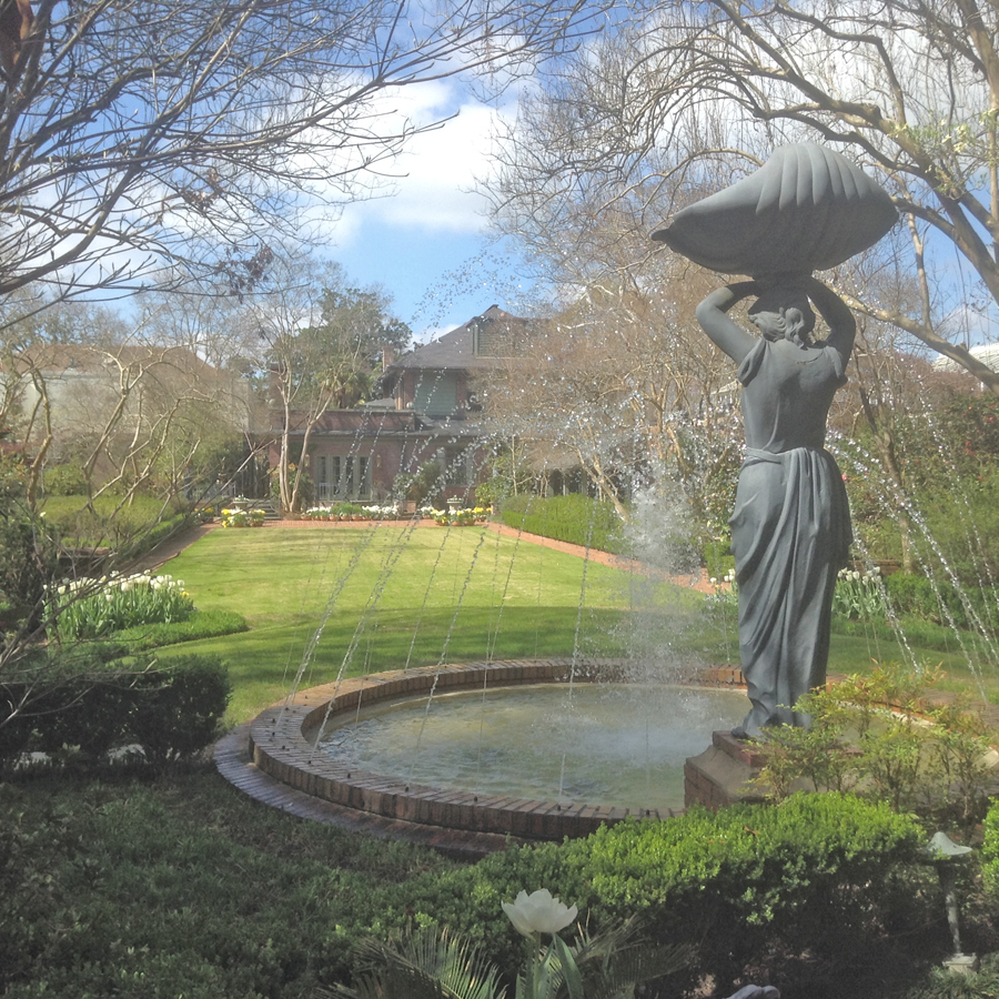 Stature and fountain in garden at Biedenharn Museum and Gardens  In Monroe, Louisiana