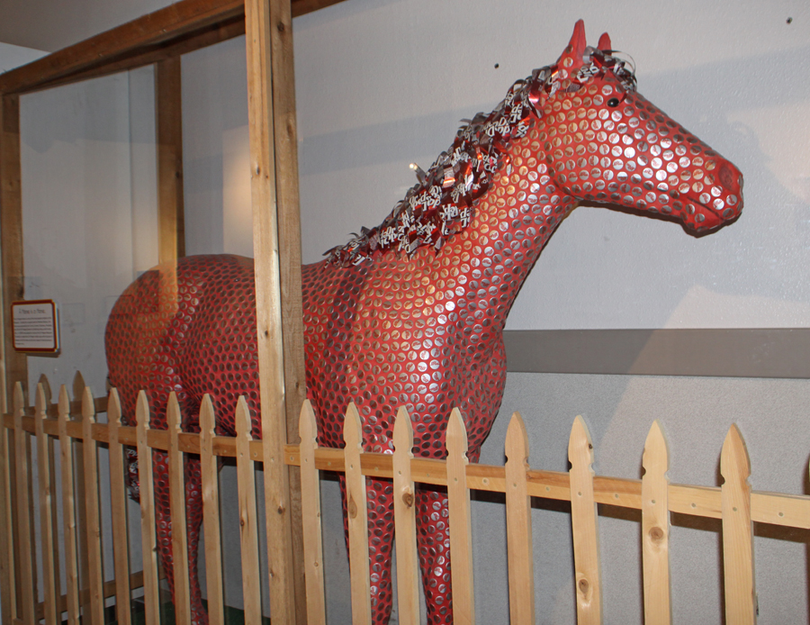 Horse made of bottle caps and cans at Dr Pepper Musuem in Waco, TX