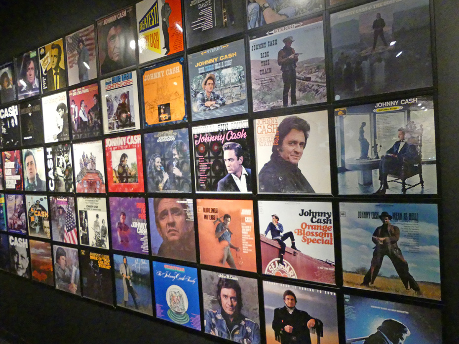 Exhibit in Johnny Cash museum of his record albums
