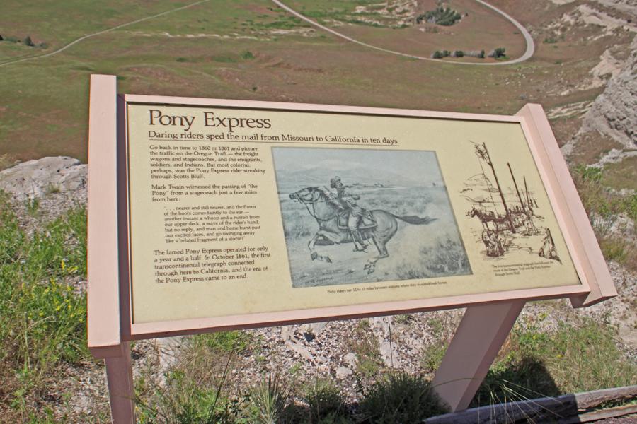 Pony express Sign atop Scotts Bluff in Nebraska