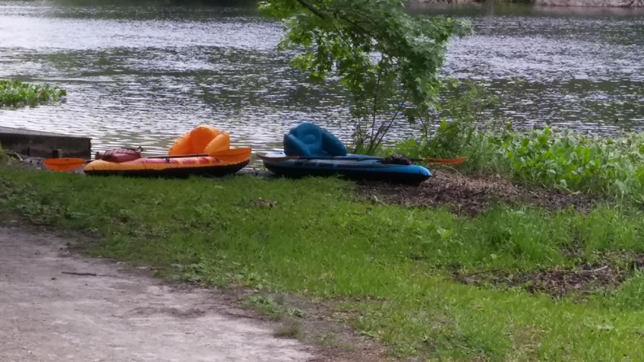 two inflatable kayaks by spring