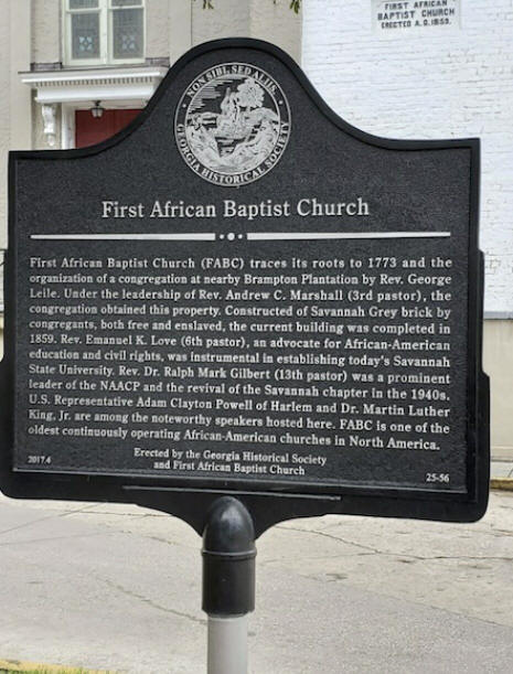 sign at First African Church in Savannah