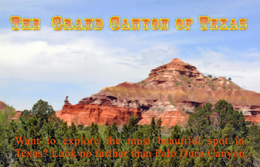 Header for Palo duro Canyon near Amarillo, Texas showing canyone walls and trees