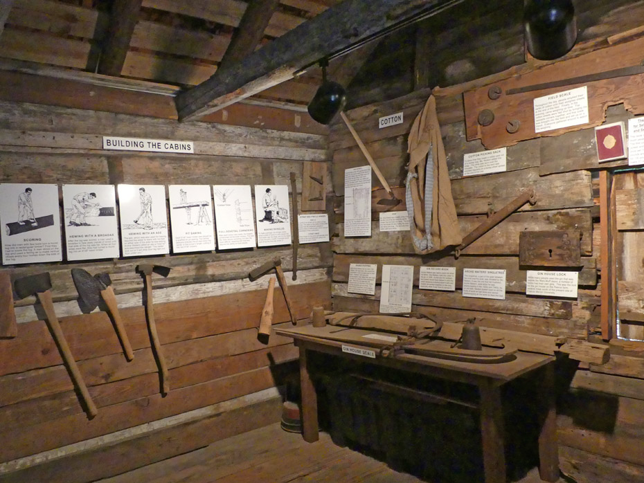 Tools used in building Hewn Timber cabins on Francis Marion University campus in Florence, SC