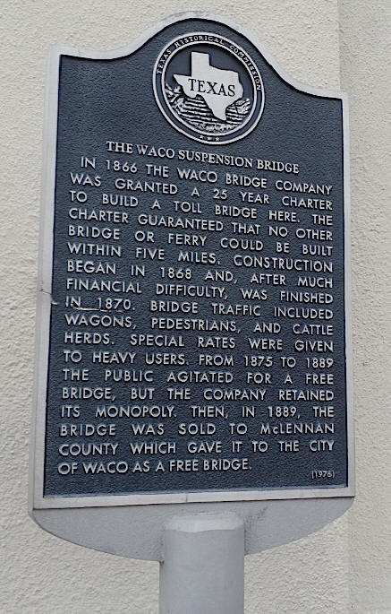 sign at Waco suspension bridge 